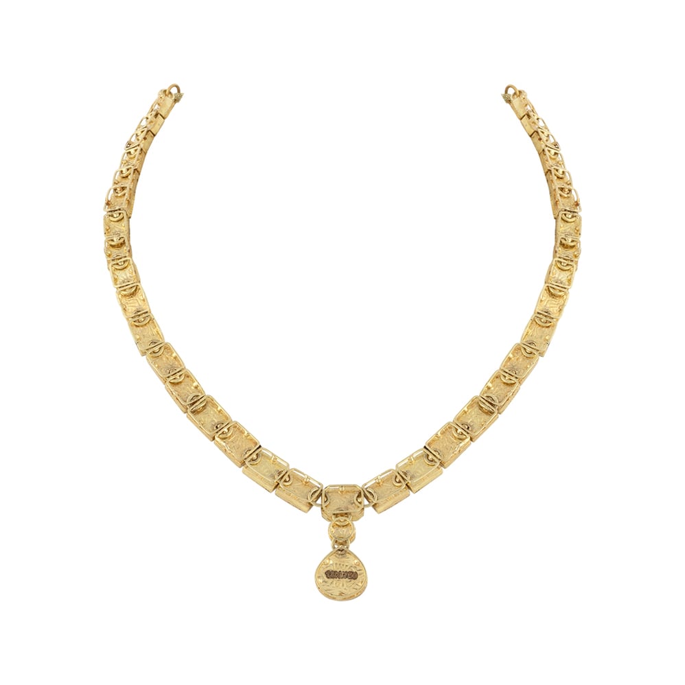 Square Polki Linear Necklace with Drop Pendant